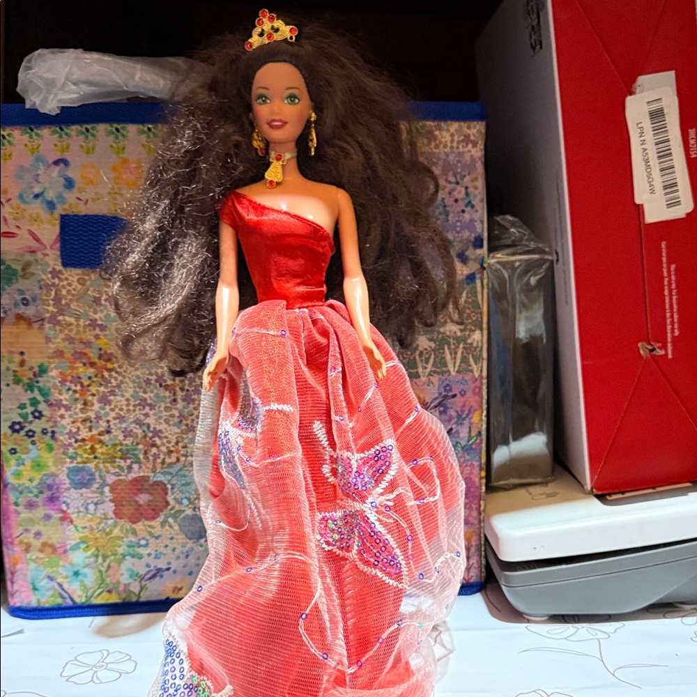 Barbie Doll in Red Gown with Gold Accessories